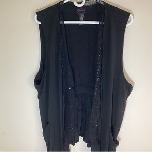 Vtg Y2K Torrid Whimsigoth Open Front Vest Cardigan Black Sequin Lace 4 (4X)